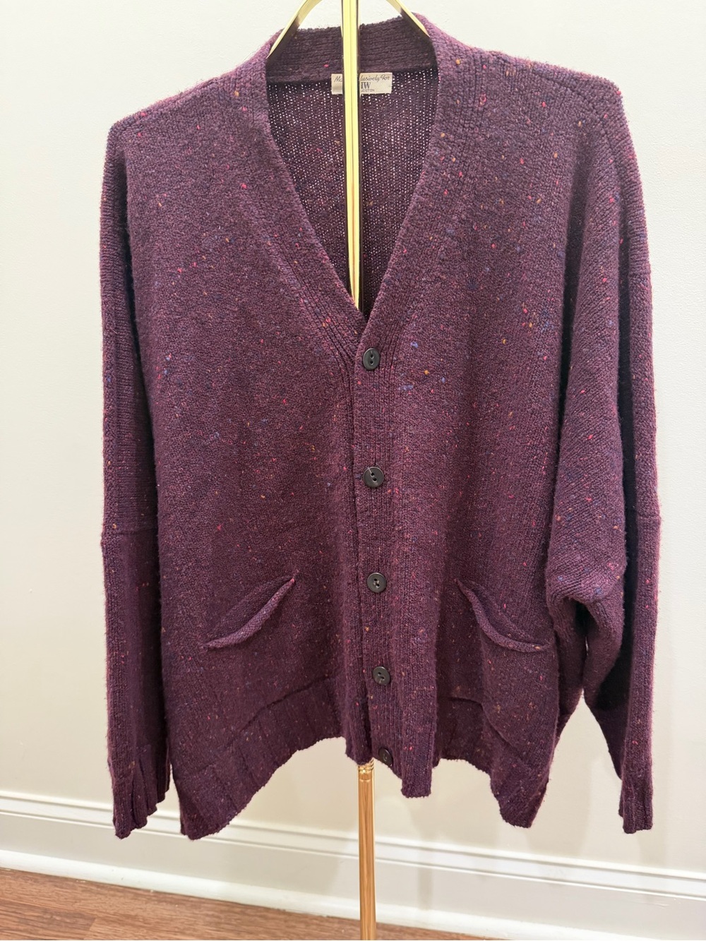 Woman’s RTW Charleston Plum Oversized Button-Up Wool/Cashmere Cardigan Sweater